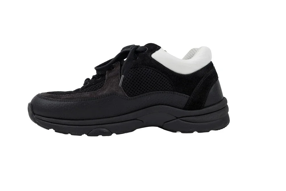 Chanel Black White Low-Top Lace-Up Sneakers Mesh Suede and Calfskin Size 38
